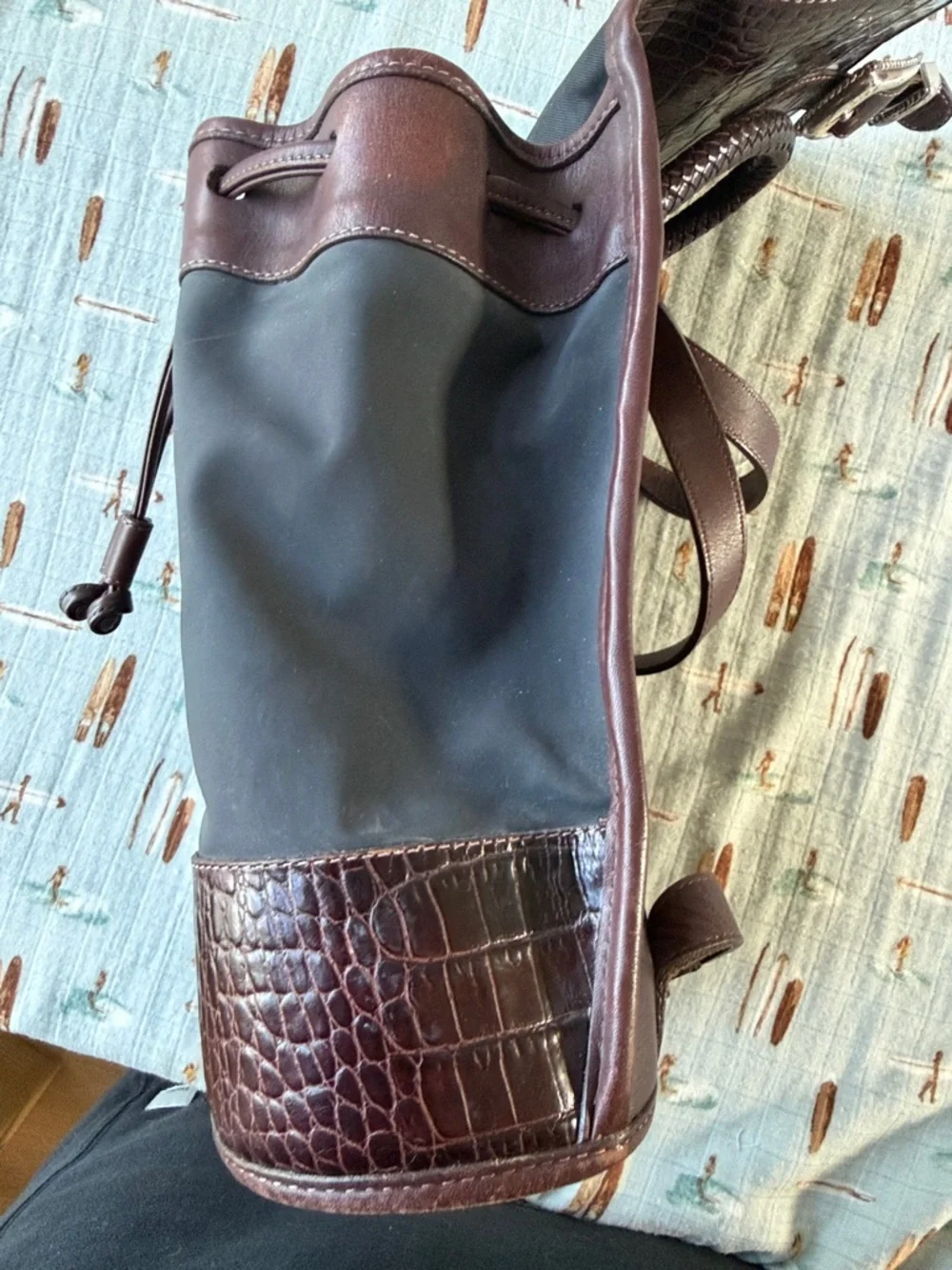 Brighton Brown Croc-Trim Nylon Backpack